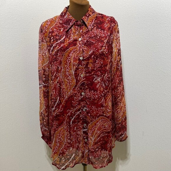 Soft Surroundings Cheyla Paisley Print Button Down Top Size Medium - Picture 1 of 6